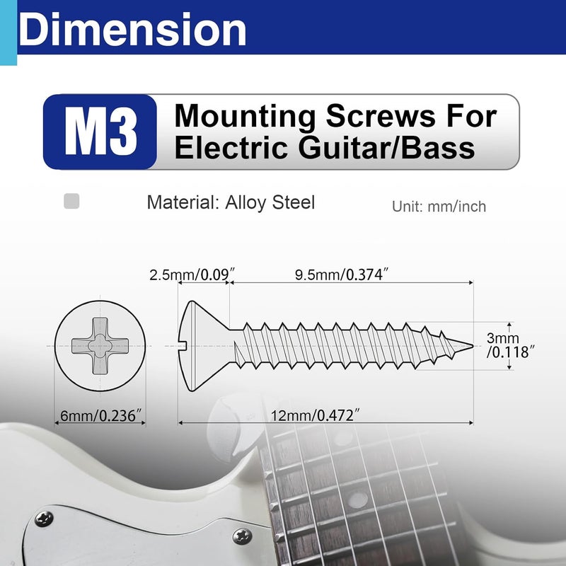 Usdrwam 3mm Electric Guitar Bass Pickguard Screws, for Fender Telecaster, Stratocaster, Jazzmaster, and Gibson Les Paul, SG, 100 Pcs - Image 2